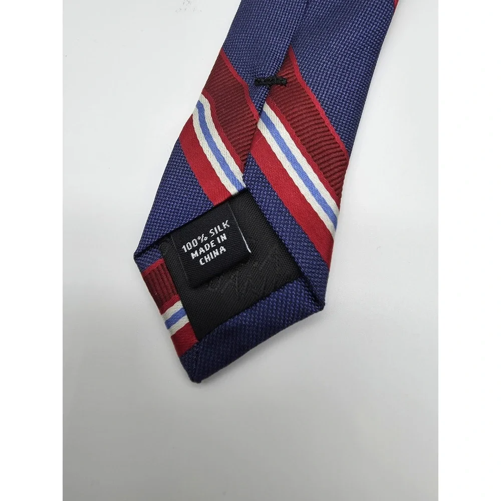 Joseph A Bank Silk Stripped Travelers Tie Red White Blue Necktie 3